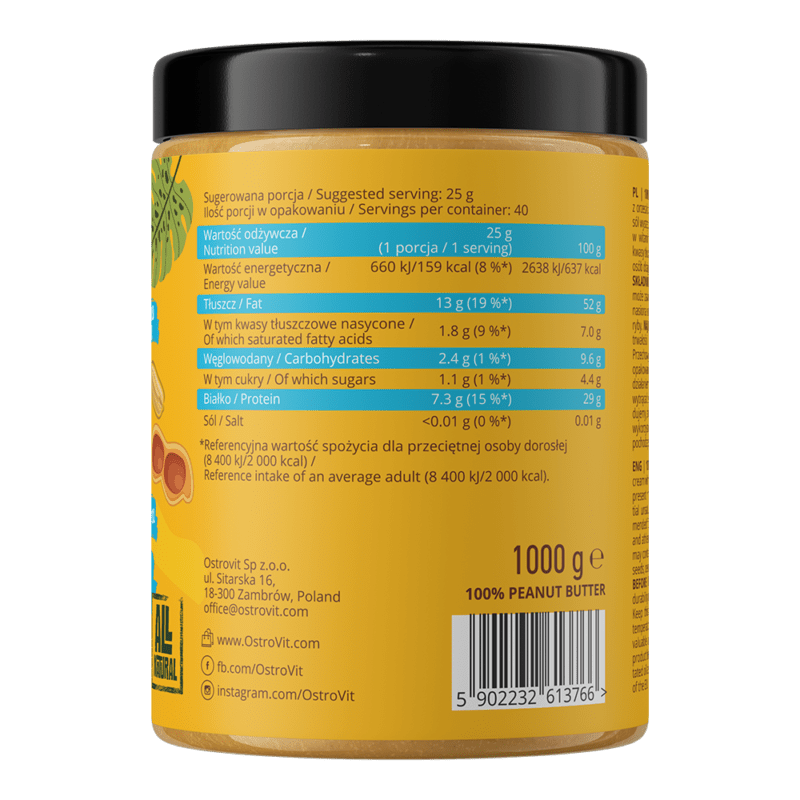 OstroVit Erdnussbutter 100% 1000 g Glatt – Bild 3